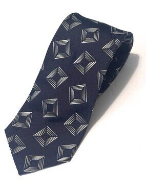 Suitsupply Navy Graphic Tie 100% Pure Mulberry Silk Geometric Print